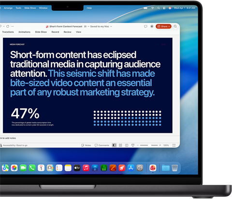 Presentación de Powerpoint en un MacBook Pro para destacar la compatibilidad con apps empresariales
