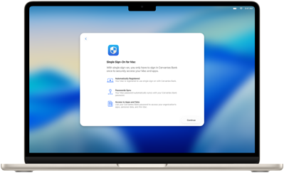 Inicio de sesión único mostrado en un MacBook para destacar la facilidad de la gestión de la seguridad en toda la organización