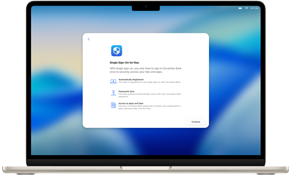 Inicio de sesión único mostrado en un MacBook para destacar la facilidad de la gestión de la seguridad en toda la organización