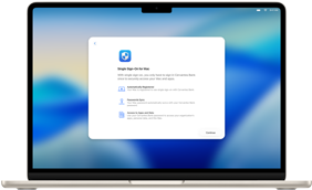 Inicio de sesión único mostrado en un MacBook para destacar la facilidad de la gestión de la seguridad en toda la organización