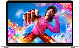 Pantalla del MacBook Air con una imagen multicolor que muestra la gama de colores y la resolución de la pantalla Liquid Retina