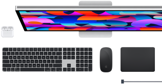 Accesorios para el Mac: AirPods, Studio Display, Magic Keyboard, Magic Mouse, Magic Trackpad y cable de carga MagSafe