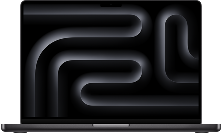 Parte frontal de un MacBook Pro abierto en negro espacial