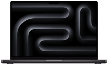 Parte frontal de un MacBook Pro abierto en negro espacial