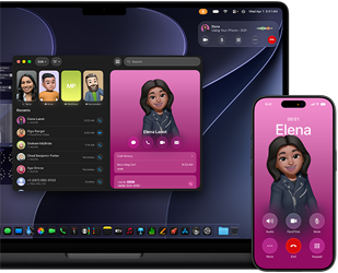 MacBook Pro y iPhone, app Teléfono abierta, mismo contacto en ambas pantallas