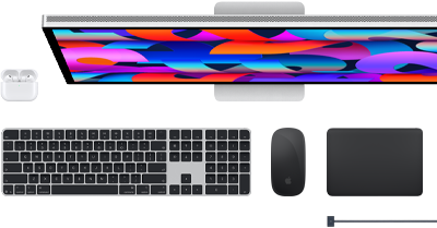 AirPods, Studio Display, Magic Keyboard, Magic Mouse, Magic Trackpad y cable de carga MagSafe