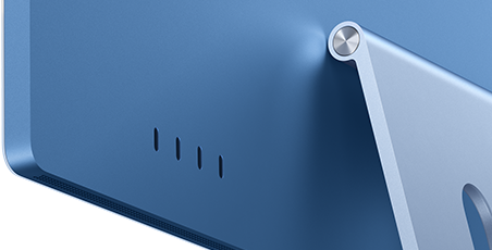 iMac, parte trasera, color azul, cuatro puertos Thunderbolt 4