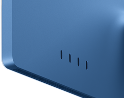 iMac, parte trasera, color azul, cuatro puertos Thunderbolt 4