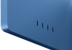 iMac, parte trasera, color azul, cuatro puertos Thunderbolt 4