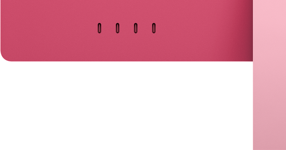 iMac, parte trasera, color rosa, cuatro puertos Thunderbolt 4