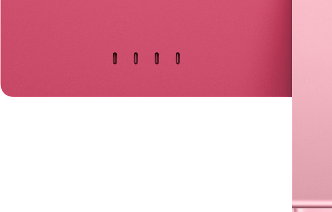 iMac, parte trasera, color rosa, cuatro puertos Thunderbolt 4