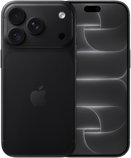 iPhone 18 Pro, parte trasera, color negro, sistema de cámaras Pro Fusion en el módulo superior, logo de Apple en el centro, parte delantera, pantalla de borde a borde