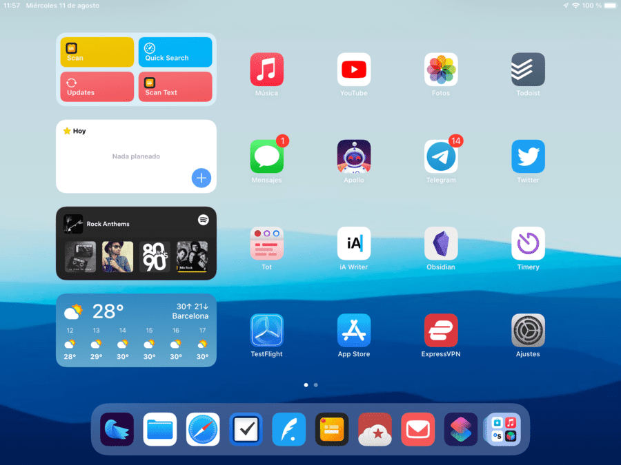 Widgets entre las apps en iPadOS 15